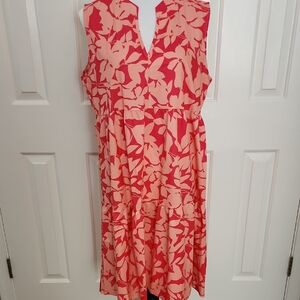SHEIN Red and Pink Floral Midi Dress